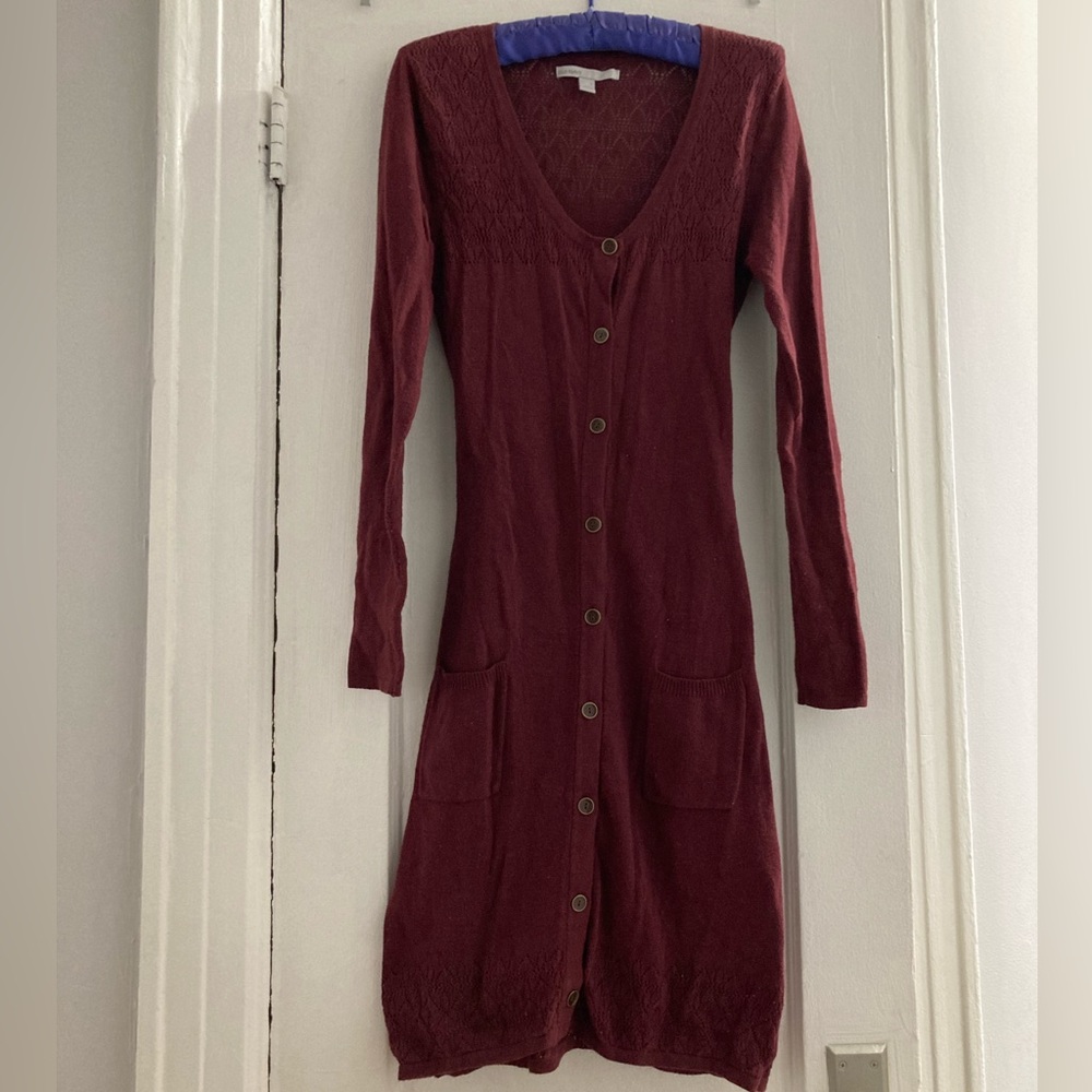 Burgundy long sleeve long cardigan